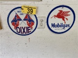 (2) TIN AUTOMOBILE SIGNS: MOBIL GAS SOCONY-VACUUM & DIXIE MOTOR OIL, 11