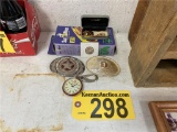 MISC. LOT: 2-BELT BUCKLES, WRIST BRACE, STOP WATCH, 2006 COLLECTIBLE COIN, ASSORTED JEWELRY