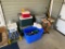 LOT: GARDEN CART, COOLERS, WAGON, CROQUET SET, TOYS, CHURCH CHIME, CERAMIC CAT, WASTE CAN