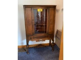CHINA CABINET GLASS FRONT MADE FROM A COMBINATION OF WALNUT, GUM, MAHOGANY AND OTHER HARDWOODS