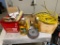 MISC. LOT: TORCH FUEL, ELECTRICAL, PAINT SUNDRIES, ROLL OF 10/8/15 4WIRE ELECTRICAL WIRE, CART WHEEL