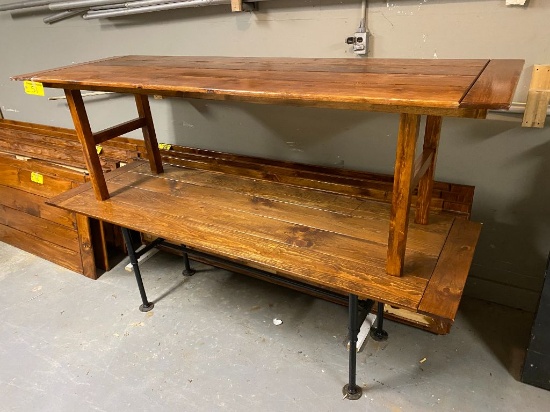 (3) 8' X 30" PINE FOLDING TABLES - ONE HAS FIXED LEGS
