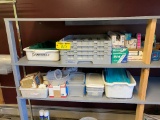 CONTENTS ON 2-SHELVES: DISH RACKS, STORAGE CONTAINERS, ASSORTED GLASSWARE & MISC.