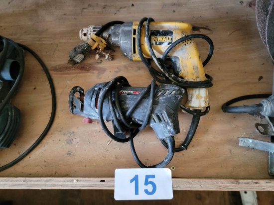 LOT: 2-CORDED POWER TOOLS - DEWALT DW235G 0.5" CORDED DRILL, ROTOZIP ROTARY ROTOSAW