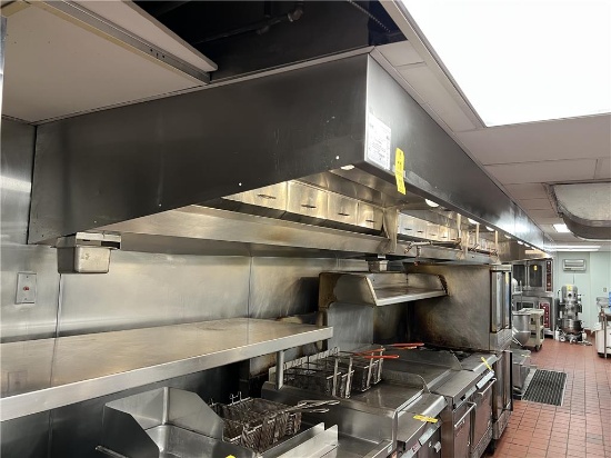 GAYLORD 28' VENTILATION HOOD, 3-SECTIONS: 9'X55"X32"H (2) & (1) 10'X55"X32"H, WITH ANSUL R-102 WET