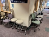 FLR 4: LOT: 9-ASSORTED CHAIRS: 2-EXAMINATION STOOLS, 1-STEP STOOL, 1-RECEPTION CHAIR, 5-HUMANSCALE