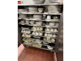 FLR B1: S/S CABINET & CONTENTS: ASSORTED DISHWARE (PLATES, COFFEE CUPS, SAUCERS, SERVING TRAYS,