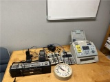 FLR B1: LOT: PANAFAX UF-490 FAX MACHINE, CLOCK, ADDING MACHINES, PHONE, LABELMAKER