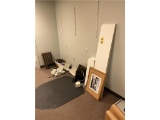 FLR B1: CONTENTS OF OFFICE: MISC SHELVING, CABLING, PIN BOARDS, OFFICE SUPPLIES, 4-SWINLINE ELECTRIC