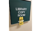 FLR B1: CONTENTS OF LIBRARY COPY ROOM: 2-DOOR METAL CABINET, 5-SECTIONS OF WALL SHELVING