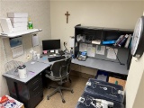 FLR B1: CONTENTS OF OFFICE: WATER COOLER, CHAIRS, BUS CAR, L-SHAPE DESK W/ FLIPTOP TOPPER *PC NOT