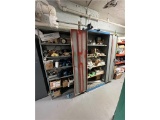 FLR B2: LOT: 2-DR CABINET, RACKS, REMAINING CONTENTS IN SUPPLY ROOM, PVC, BLACK PIPE FITTINGS,