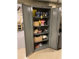 FLR B2: HALLOWELL 2-DOOR STORAGE CABINET & CONTENTS: ASSORTED PROTECTIVE GEAR, SAFETY LANTERNS