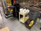 FLR B2: RUBBERMAID CLEANING CADDIES, WASTE BINS, MOP BUCKET, BROOMS & 