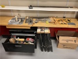 FLR B2: BIT SETS, SAW HORSES, DRYWALL TOOLS, SAWS, 2-DRAWER CABINET, COPING SAW & ASSORTED PAINT