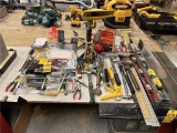 FLR B2: MISC TOOL LOT: LEVELS, HAND TOOLS, PROTECTIVE WARE, PLIERS, COMBINATION WRENCHES, HAMMERS,