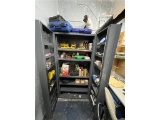 FLR B2: CABINET & CONTENTS: ASSORTED PARTS & LUBRICANTS, AIR HOSES, GAUGES, FITTINGS & MISC.