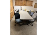 FLR B2: CONTENTS OF PALLIATIVE OFFICE: 2-OFFICE DESKS W/ RETURNS, ASSORTED SEATING, 8' FOLDING