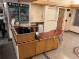 FLR 1: RECEPTIONIST STATION W/ OFFICE CHAIR, PORTABLE A/C, 3-OFFICE CHAIRS, PORTABLE 3-DRAWER FILE,