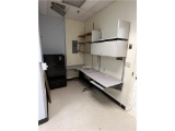 FLR 1: CONTENTS OF ROOM: 4-MODULAR WORK STATIONS, ASSORTED WALL SHELVING, 4-DRAWER LATERAL FILE