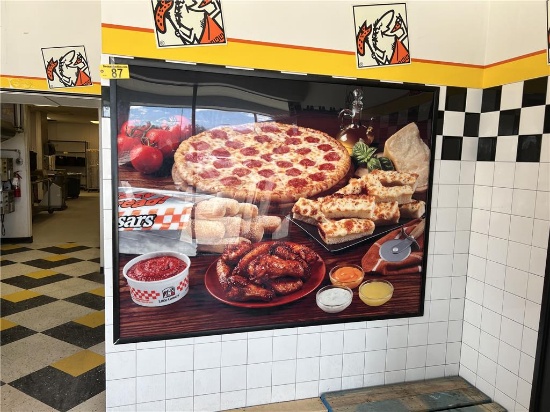 LOT: 75" X 57" PIZZA WALL HANGING, LITTLE CAESARS FLOOR MAT