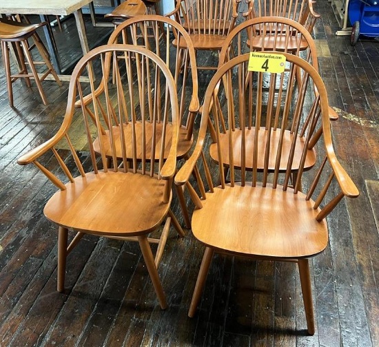 (4) RH LeMIEUR CORPORATION, WINDSOR STYLE CHAIRS, CHERRY, 37"H BACK, 18"H SEAT, CONTINUOUS ARM