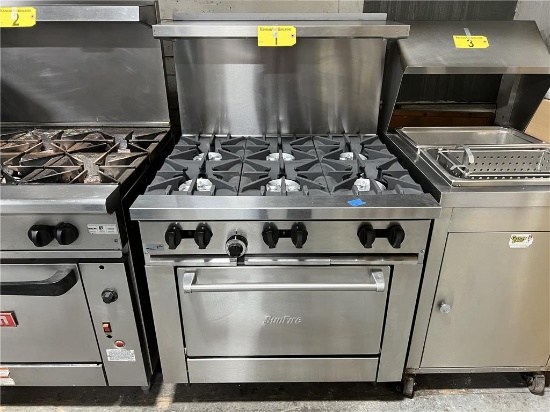 SUNFIRE 6-BURNER NATURAL GAS OVEN WITH UPPER SHELF, STAINLESS STEEL