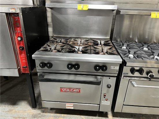 VULCAN 6-BURNER STAINLESS STEEL CONVECTION OVEN WITH UPPER STAINLESS STEEL SHELF, LP GAS