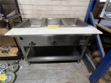 STAINLESS STEEL 3-BAY STEAM TABLE WITH STAINLESS STEEL LOWER SHELF AND 7