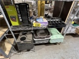 REMAINING CONTENTS ON RACK: 2-LAMP HEAT LAMP,  BUS TUBS, AMANO TIME CLOCK, RECEIPT PAPER ROLLS,
