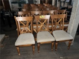(43) WOODEN CLOTH UPHOLSTERED CROSS BACK DINING CHAIRS