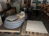 LARGE LOT: TABLE TOPS, DOORS, OVEN DOORS, TABLE BASES, 2-HD SHELVING UPRIGHTS, 13-CROSSBEAMS