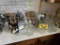 MISC. LOT: ASSORTED GLASSWARE, SPICES DISPLAY CABINET, ASSORTED PAPER GOODS & DISPENSERS