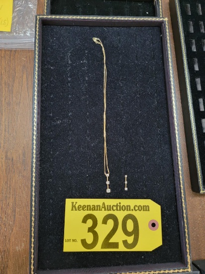 14K GOLD NECKLACE WITH (2) MATCHING DIAMOND PENDANTS