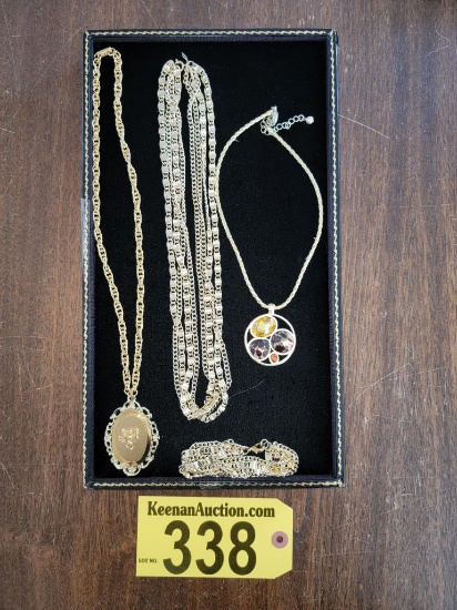 LOT: (4) PIECES OF ASSORTED FASHION JEWELRY: 2-PC SNAIL CHAIN BRACELET & 11" NECKLACE SET