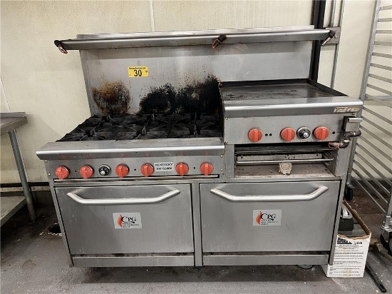 CPG 6-BURNER DOUBLE OVEN RANGE WITH 24"X21" GRIDDLE, LIST PRICE NEW: $2,959