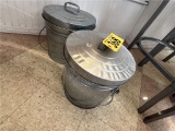 (2) SMALL METAL TRASH CANS WITH LIDS