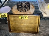 LOT: (2) WOODEN TRAYS & CONDIMENT HOLDER