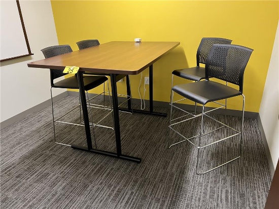 5-PC CONFERENCE SET: VERSTEEL 66"X42"X42"H HIGH TOP TABLE W/(4) NATIONAL 30"H MESH BACK STOOLS