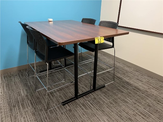 5-PC CONFERENCE SET: 66"X42"X42"H HIGH TOP TABLE W/(4) NATIONAL 30"H MESH BACK STOOLS