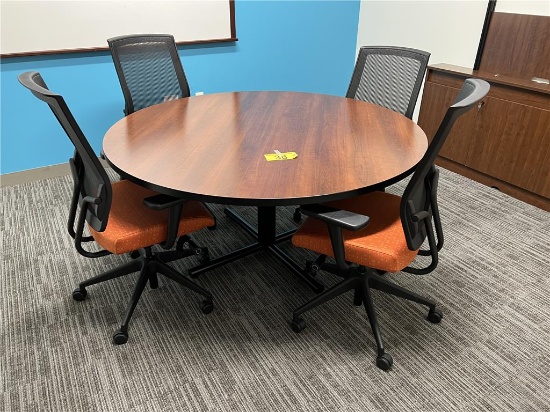 5-PC CONFERENCE SET: 5' ROUND TABLE W/(4) SIT-ON-IT MESH HIGH BACK MULTITASK SWIVEL OFFICE CHAIRS