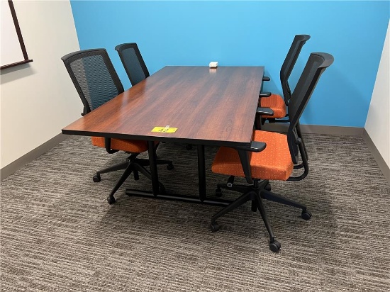 5-PC CONFERENCE SET: 6'X42" DOUBLE PEDESTAL TABLE W/(4) SIT-ON-IT MESH HIGH BACK OFFICE CHAIRS