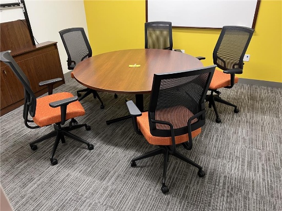 6-PC CONFERENCE SET: 5' ROUND TABLE W/(5) SIT-ON-IT MESH HIGH BACK SWIVEL OFFICE CHAIRS