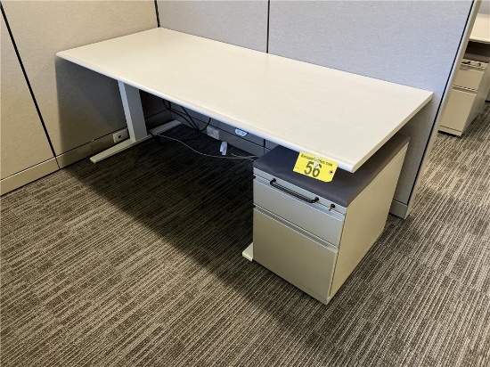 HERMAN MILLER MOTIA ADJUSTABLE HEIGHT DESK W/HERMAN MILLER 2-DRAWER PADDED PEDESTAL FILE CABINET