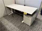 HERMAN MILLER MOTIA ADJUSTABLE HEIGHT DESK W/HERMAN MILLER 2-DRAWER PADDED PEDESTAL FILE CABINET