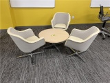 4-PC RECEPTION SET: ROUND TABLE W/(3) UPHOLSTERED BARREL BACK CHAIRS