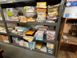 LOT OF ASSORTED SIZE & COLOR TEXT WEIGHT STOCK PAPER ON 3-SHELVES
