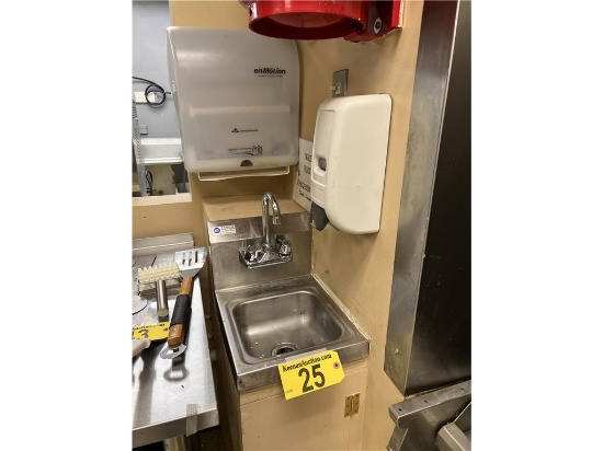 ROYAL 15"X12" STAINLESS STEEL HAND SINK, 8" BACK SPLASH, WITH SOAP & PAPER TOWEL DISPENSERS