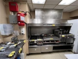 AMEREX 8' STAINLESS STEEL APPLIANCE STAND W/VENTILATION HOOD & FIRE SUPPRESSION SYSTEM