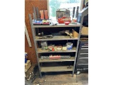 SHELF & CONTENTS: DRILL BITS, SOCKETS, WOOD BITS, DRIVER SET, GAUGE